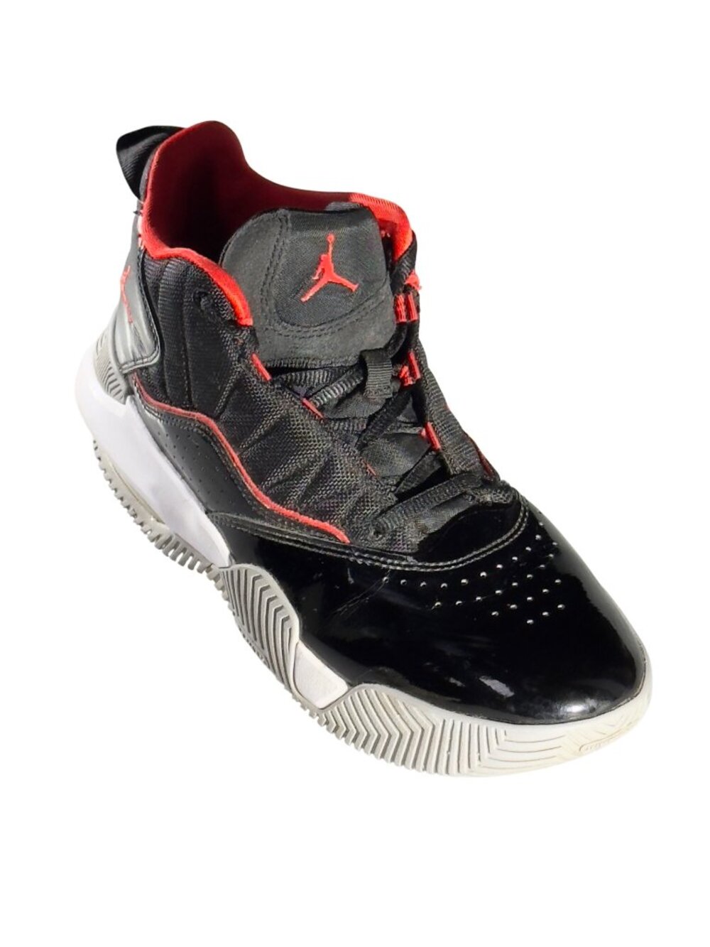 AIR JORDAN Stay Loyal Youth Black Red Basketball Shoes Patent Leather Size 7Y